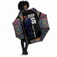 Garrett Morgan Umbrella with Full Body Portrait, Stop Wait Go Quote, Traffic Light Design - Wonder Print Shop
