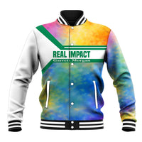 Garrett Morgan Baseball Jacket with Real Impact Quote, Black Inventor Portrait and Vibrant Watercolor - Wonder Print Shop