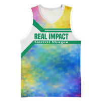 Garrett Morgan Basketball Jersey with Real Impact Quote, Black Inventor Portrait and Vibrant Watercolor - Wonder Print Shop