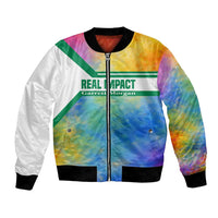 Garrett Morgan Bomber Jacket with Real Impact Quote, Black Inventor Portrait and Vibrant Watercolor - Wonder Print Shop