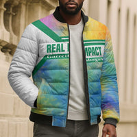 Garrett Morgan Bomber Puffer Jacket with Real Impact Quote, Black Inventor Portrait and Vibrant Watercolor - Wonder Print Shop