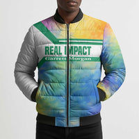 Garrett Morgan Bomber Puffer Jacket with Real Impact Quote, Black Inventor Portrait and Vibrant Watercolor - Wonder Print Shop