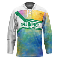 Garrett Morgan Hockey Jersey with Real Impact Quote, Black Inventor Portrait and Vibrant Watercolor - Wonder Print Shop