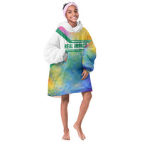 Garrett Morgan Kid Wearable Blanket Hoodie with Real Impact Quote, Black Inventor Portrait and Vibrant Watercolor - Wonder Print Shop