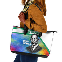 Garrett Morgan Leather Tote Bag with Real Impact Quote, Black Inventor Portrait and Vibrant Watercolor - Wonder Print Shop