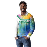Garrett Morgan Long Sleeve Polo Shirt with Real Impact Quote, Black Inventor Portrait and Vibrant Watercolor - Wonder Print Shop