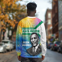 Garrett Morgan Long Sleeve Shirt with Real Impact Quote, Black Inventor Portrait and Vibrant Watercolor - Wonder Print Shop
