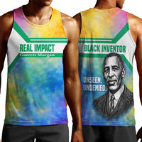 Garrett Morgan Men Tank Top with Real Impact Quote, Black Inventor Portrait and Vibrant Watercolor - Wonder Print Shop