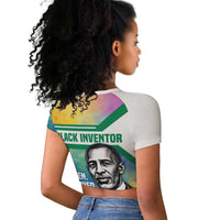 Garrett Morgan Raglan Cropped T shirt with Real Impact Quote, Black Inventor Portrait and Vibrant Watercolor - Wonder Print Shop