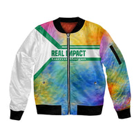 Garrett Morgan Sleeve Zip Bomber Jacket with Real Impact Quote, Black Inventor Portrait and Vibrant Watercolor - Wonder Print Shop