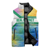 Garrett Morgan Sleeveless Puffer Jacket with Real Impact Quote, Black Inventor Portrait and Vibrant Watercolor - Wonder Print Shop