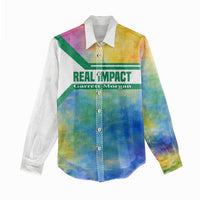 Garrett Morgan Women Casual Shirt with Real Impact Quote, Black Inventor Portrait and Vibrant Watercolor - Wonder Print Shop