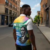 Garrett Morgan Zipper Polo Shirt with Real Impact Quote, Black Inventor Portrait and Vibrant Watercolor - Wonder Print Shop