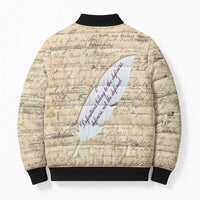 Toni Morrison Bomber Puffer Jacket Handwritten Manuscript Powerful Portrait with Feather Pen Quote - Wonder Print Shop