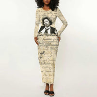 Toni Morrison Long Sleeve Bodycon Dress Handwritten Manuscript Powerful Portrait with Feather Pen Quote - Wonder Print Shop