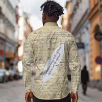 Toni Morrison Long Sleeve Button Shirt Handwritten Manuscript Powerful Portrait with Feather Pen Quote - Wonder Print Shop