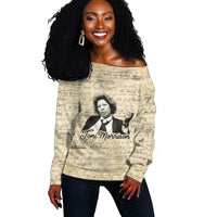 Toni Morrison Off Shoulder Sweater Handwritten Manuscript Powerful Portrait with Feather Pen Quote - Wonder Print Shop