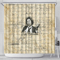 Toni Morrison Shower Curtain Handwritten Manuscript Powerful Portrait with Feather Pen Quote - Wonder Print Shop
