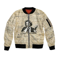 Toni Morrison Sleeve Zip Bomber Jacket Handwritten Manuscript Powerful Portrait with Feather Pen Quote - Wonder Print Shop
