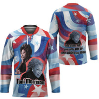 Toni Morrison Hockey Jersey Abstract Wings Design Empowering Quote Dual Portrait Celebration of Literary Freedom - Wonder Print Shop