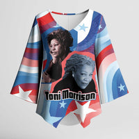 Toni Morrison Kimono Sleeve Blouse Abstract Wings Design Empowering Quote Dual Portrait Celebration of Literary Freedom - Wonder Print Shop