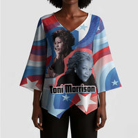 Toni Morrison Kimono Sleeve Blouse Abstract Wings Design Empowering Quote Dual Portrait Celebration of Literary Freedom - Wonder Print Shop