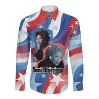 Toni Morrison Long Sleeve Button Shirt Abstract Wings Design Empowering Quote Dual Portrait Celebration of Literary Freedom - Wonder Print Shop