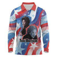 Toni Morrison Long Sleeve Polo Shirt Abstract Wings Design Empowering Quote Dual Portrait Celebration of Literary Freedom - Wonder Print Shop