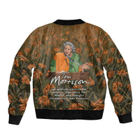 Toni Morrison Bomber Jacket Floral Themed Design Featuring The Bluest Eye Cover Art Thought-Provoking Quote - Wonder Print Shop