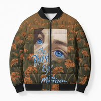 Toni Morrison Bomber Puffer Jacket Floral Themed Design Featuring The Bluest Eye Cover Art Thought-Provoking Quote - Wonder Print Shop