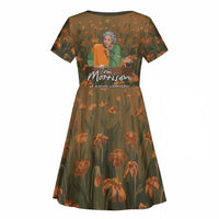 Toni Morrison Kid Short Sleeve Dress Floral Themed Design Featuring The Bluest Eye Cover Art Thought-Provoking Quote - Wonder Print Shop