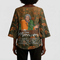 Toni Morrison Kimono Sleeve Blouse Floral Themed Design Featuring The Bluest Eye Cover Art Thought-Provoking Quote - Wonder Print Shop