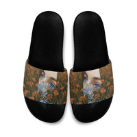 Toni Morrison Slide Sandals Floral Themed Design Featuring The Bluest Eye Cover Art Thought-Provoking Quote - Wonder Print Shop