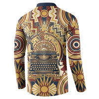 Langston Hughes Button Sweatshirt Vibrant Jazz Age Pattern - Typewriter and Silhouettes Celebration of Harlem Renaissance