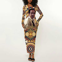 Langston Hughes Long Sleeve Bodycon Dress Vibrant Jazz Age Pattern - Typewriter and Silhouettes Celebration of Harlem Renaissance - Wonder Print Shop
