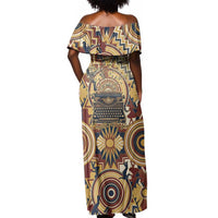 Langston Hughes Off Shoulder Maxi Dress Vibrant Jazz Age Pattern - Typewriter and Silhouettes Celebration of Harlem Renaissance - Wonder Print Shop