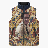 Langston Hughes Sleeveless Puffer Jacket Vibrant Jazz Age Pattern - Typewriter and Silhouettes Celebration of Harlem Renaissance - Wonder Print Shop