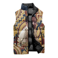 Langston Hughes Sleeveless Puffer Jacket Vibrant Jazz Age Pattern - Typewriter and Silhouettes Celebration of Harlem Renaissance - Wonder Print Shop