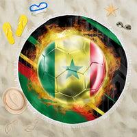 Custom Senegal Beach Blanket Lion Graphic, National Flag, Fiery Soccer Ball - Bold African Pride Design - Wonder Print Shop
