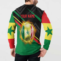Custom Senegal Button Sweatshirt Lion Graphic, National Flag, Fiery Soccer Ball - Bold African Pride Design - Wonder Print Shop