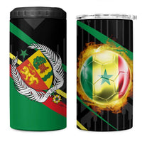 Custom Senegal 4 in 1 Can Cooler Tumbler Lion Graphic, National Flag, Fiery Soccer Ball - Bold African Pride Design - Wonder Print Shop
