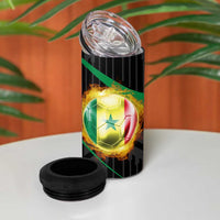 Custom Senegal 4 in 1 Can Cooler Tumbler Lion Graphic, National Flag, Fiery Soccer Ball - Bold African Pride Design - Wonder Print Shop