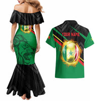 Custom Senegal Couples Matching Mermaid Dress and Hawaiian Shirt Lion Graphic, National Flag, Fiery Soccer Ball - Bold African Pride Design - Wonder Print Shop