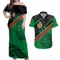 Custom Senegal Couples Matching Off Shoulder Maxi Dress and Hawaiian Shirt Lion Graphic, National Flag, Fiery Soccer Ball - Bold African Pride Design - Wonder Print Shop