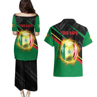 Custom Senegal Couples Matching Puletasi and Hawaiian Shirt Lion Graphic, National Flag, Fiery Soccer Ball - Bold African Pride Design - Wonder Print Shop