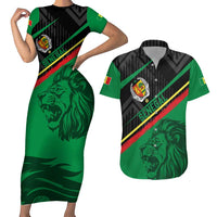 Custom Senegal Couples Matching Short Sleeve Bodycon Dress and Hawaiian Shirt Lion Graphic, National Flag, Fiery Soccer Ball - Bold African Pride Design - Wonder Print Shop