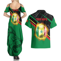 Custom Senegal Couples Matching Summer Maxi Dress and Hawaiian Shirt Lion Graphic, National Flag, Fiery Soccer Ball - Bold African Pride Design - Wonder Print Shop
