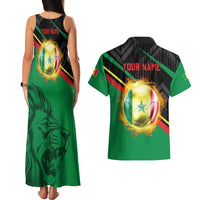 Custom Senegal Couples Matching Tank Maxi Dress and Hawaiian Shirt Lion Graphic, National Flag, Fiery Soccer Ball - Bold African Pride Design - Wonder Print Shop