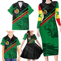 Custom Senegal Family Matching Long Sleeve Bodycon Dress and Hawaiian Shirt Lion Graphic, National Flag, Fiery Soccer Ball - Bold African Pride Design - Wonder Print Shop