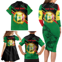 Custom Senegal Family Matching Long Sleeve Bodycon Dress and Hawaiian Shirt Lion Graphic, National Flag, Fiery Soccer Ball - Bold African Pride Design - Wonder Print Shop